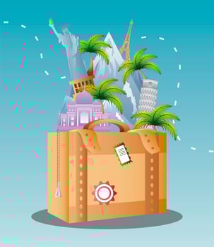 travel vacations tourism landmarks famous places of world in suitcase vector