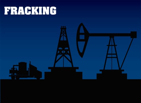 fracking oil rig drilling equipment and truck silhouette vector