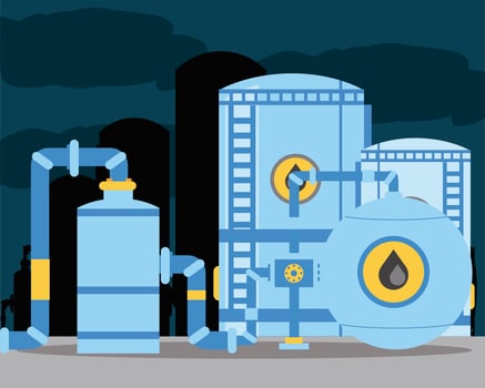 fracking oil tanks pipeline storage in refinery industry vector