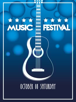 music festival poster with guitar acoustic instrument in blue background vector
