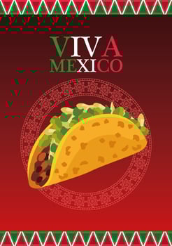viva mexico lettering and mexican food poster with taco vector