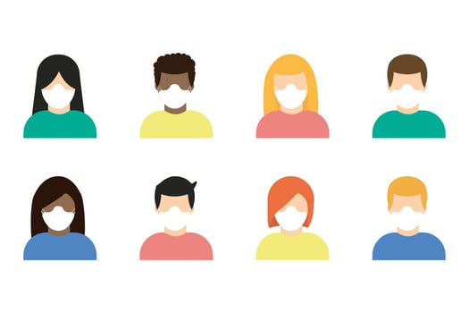 Collection of people wearing protective medical mask icon isolated Avatars of men and women in protective masks vector