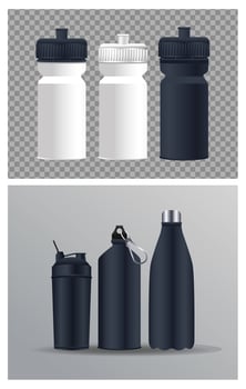thermoplastics water bottles branding icons vector