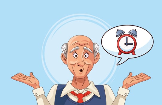old man patient of alzheimer disease with alarm clock in speech bubble vector