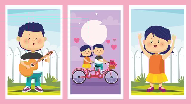 cute little kids couples group characters vector
