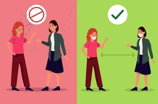 girls use medical masks for covid19 prevention campaign vector