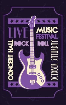 live concert hall lettering poster with electric guitar vector