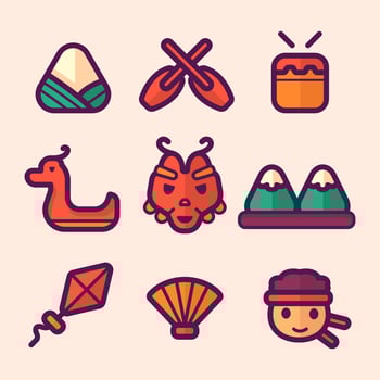 Dragon Boat Festival Icon Set vector
