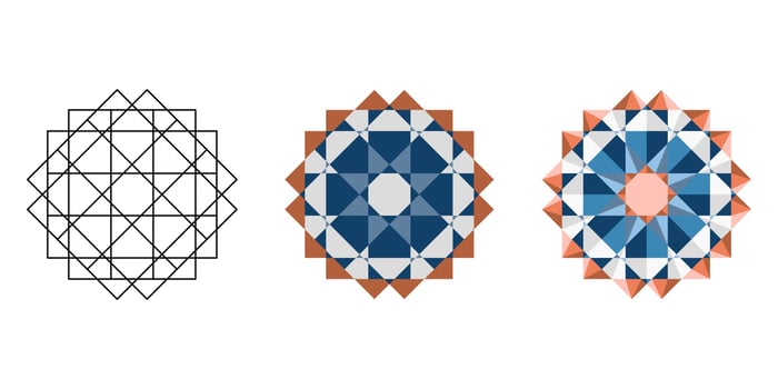 Linear and flat and polygonal oriental geometric blue brown mandala vector