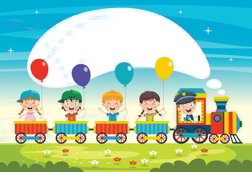 Funny Children Riding On The Train vector