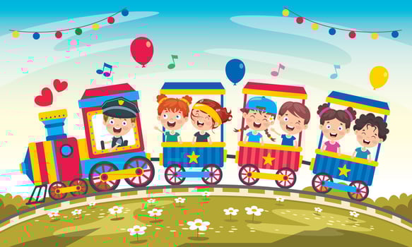 Funny Children Riding On The Train vector