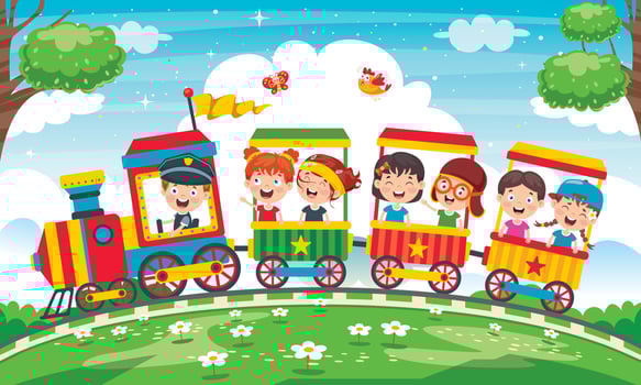 Funny Children Riding On The Train vector