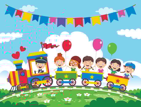 Funny Children Riding On The Train vector