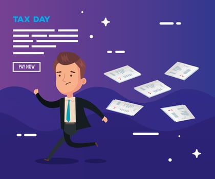 tax day poster with businessman and documents vector