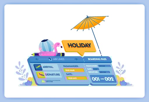 vector illustration of vacation airplane tickets to the island of Bali with departures in Jakarta
