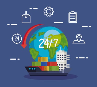 delivery logistic service with cargo ship and icons vector