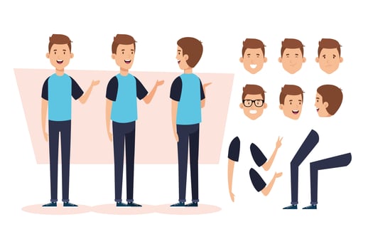 young man with body parts characters vector