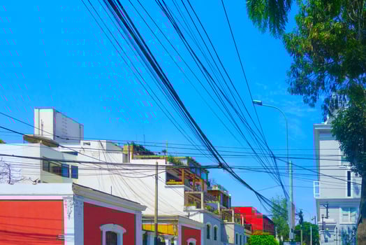 Jumble of messed up wires and cables in Lima Peru photo