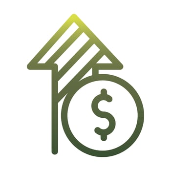 Coin with increase arrow gradient style icon vector design