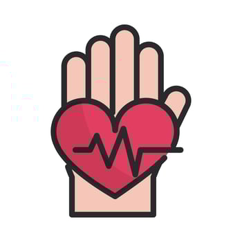 hand heartbeat health care equipment medical line and fill icon vector
