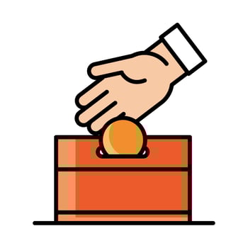 hand with coins charity eid mubarak islamic religious celebration line and fill icon vector