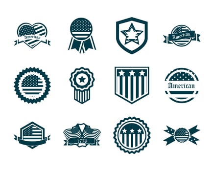 happy independence day american flag national freedom patriotism icons set silhouette style vector