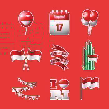 Indonesia Independence Day Sticker Set vector