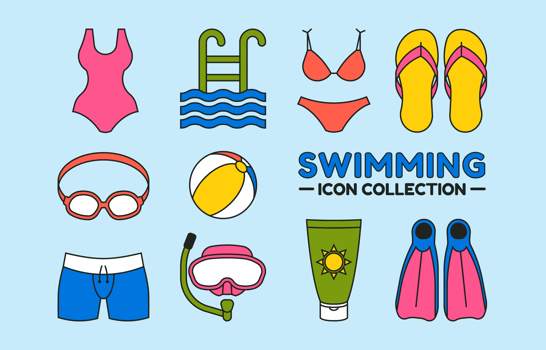 Flat Swimming Icon Collection vector