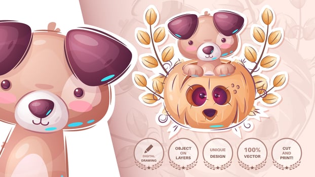 Halloween dog in pumpkin vector