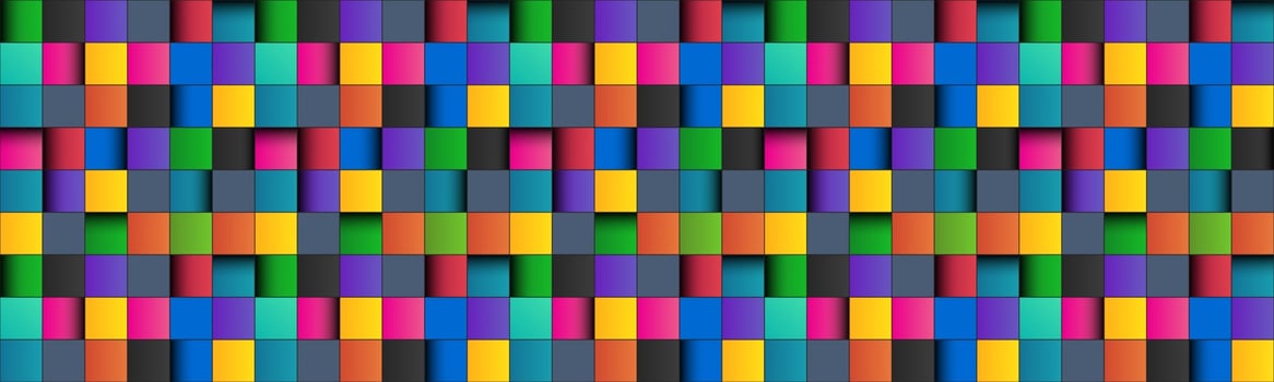 Colorful square abstract header with black lines Colored square with shadows Pixel mosaic banner Vector illustration