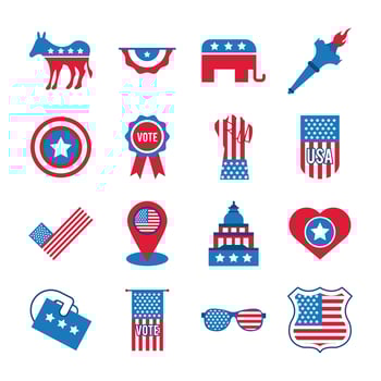 bundle of sixteen usa elections set icons vector