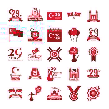 bundle of twenty five set cumhuriyet bayrami flat style vector
