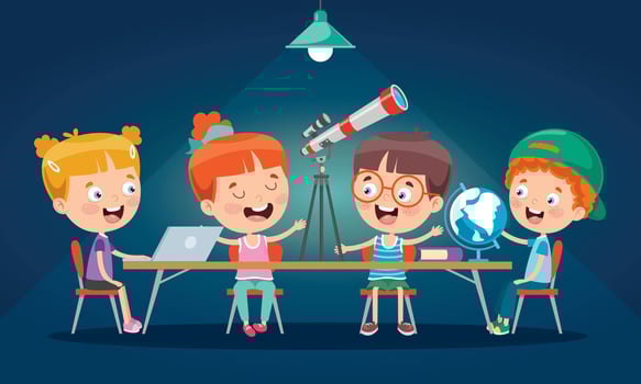 Little Children Studying In Classroom vector