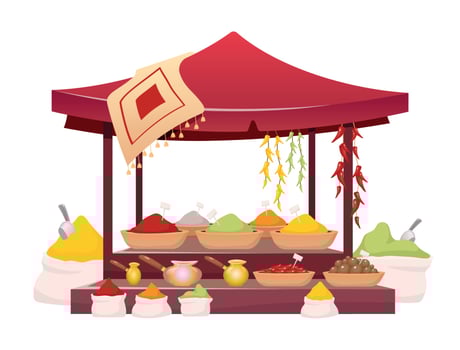 Indian bazaar tent with spices cartoon vector illustration