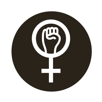 female gender symbol with hand fist block style icon vector