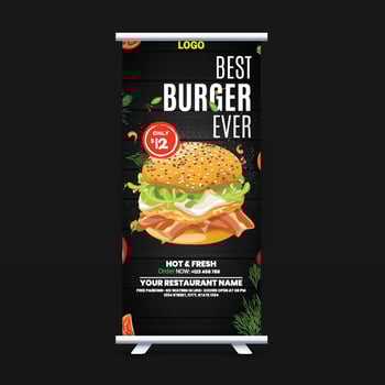 Free Fast Food Roll Up Banner Design Idea For Restaurant vector
