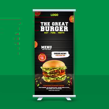 Free Fast Food Roll Up Banner Design Idea For Restaurant vector