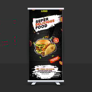 Free Fast Food Roll Up Banner Design Idea For Restaurant vector