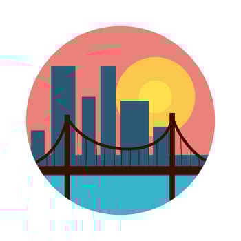 landscape scene with bridge flat style icon vector