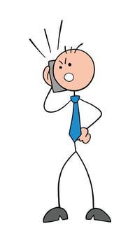 Stickman Businessman Character Angry and Talking on the Phone Vector Cartoon Illustration