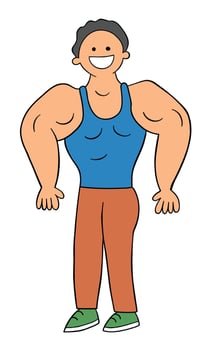 Cartoon Man Muscular and Showing Off His Muscles Vector Illustration