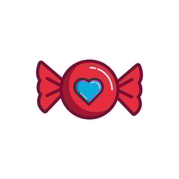 happy valentines day sweet candy with heart line and fill style vector
