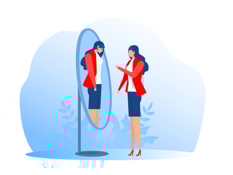 Imposter syndrome happy or sad expressions. Bipolar disorder fake faces and emotions. Psychology false behavior or deceiver vector illustrator