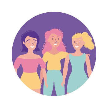 happy friendship day celebration with girls pastel flat style vector