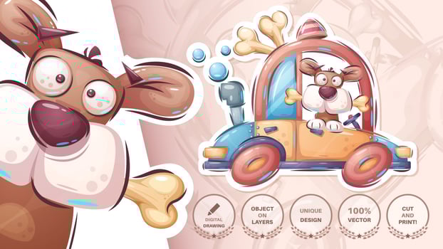 Cute dog in car travel vector