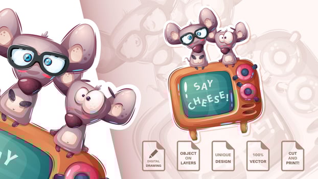 Family mouse with tv vector