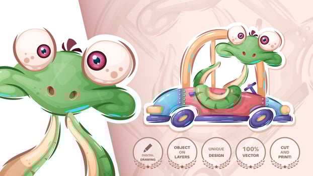 Cute snake in car travel vector