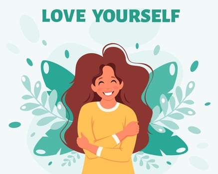 Love yourself concept Woman hugging herself vector