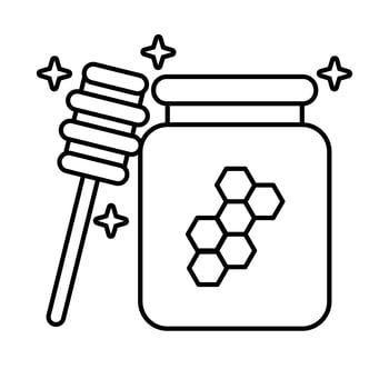 sweet honey pot and wooden spoon line style icon vector