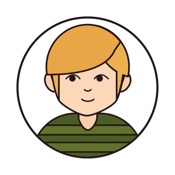 young teenager cartoon character round line icon vector